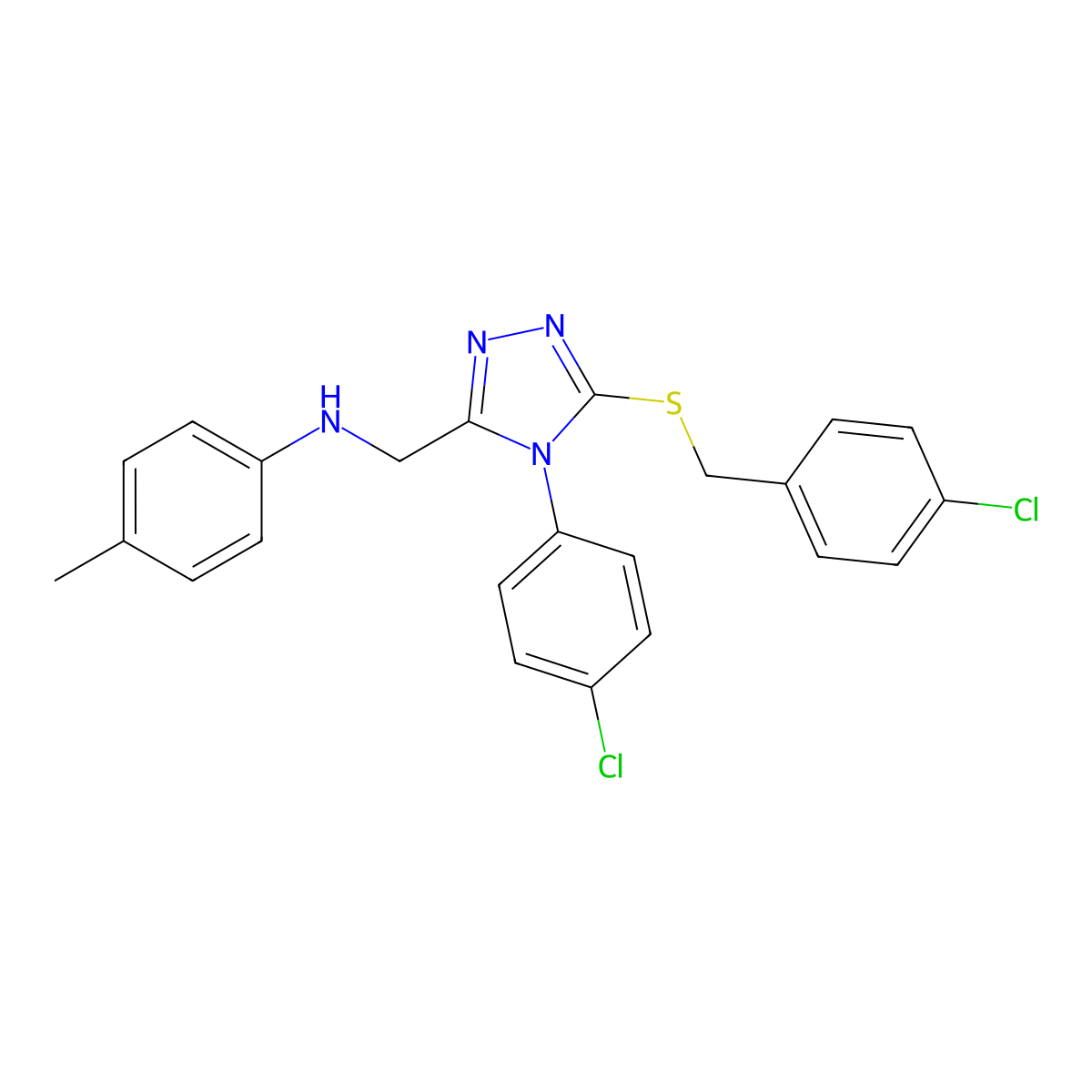 N-((5-((4-Chlorobenzyl)thio)-4-(4-chlorophenyl)-4H-1,2,4-triazol-3-yl)methyl)-4-methylaniline molecular structure, CAS 332872-74-9