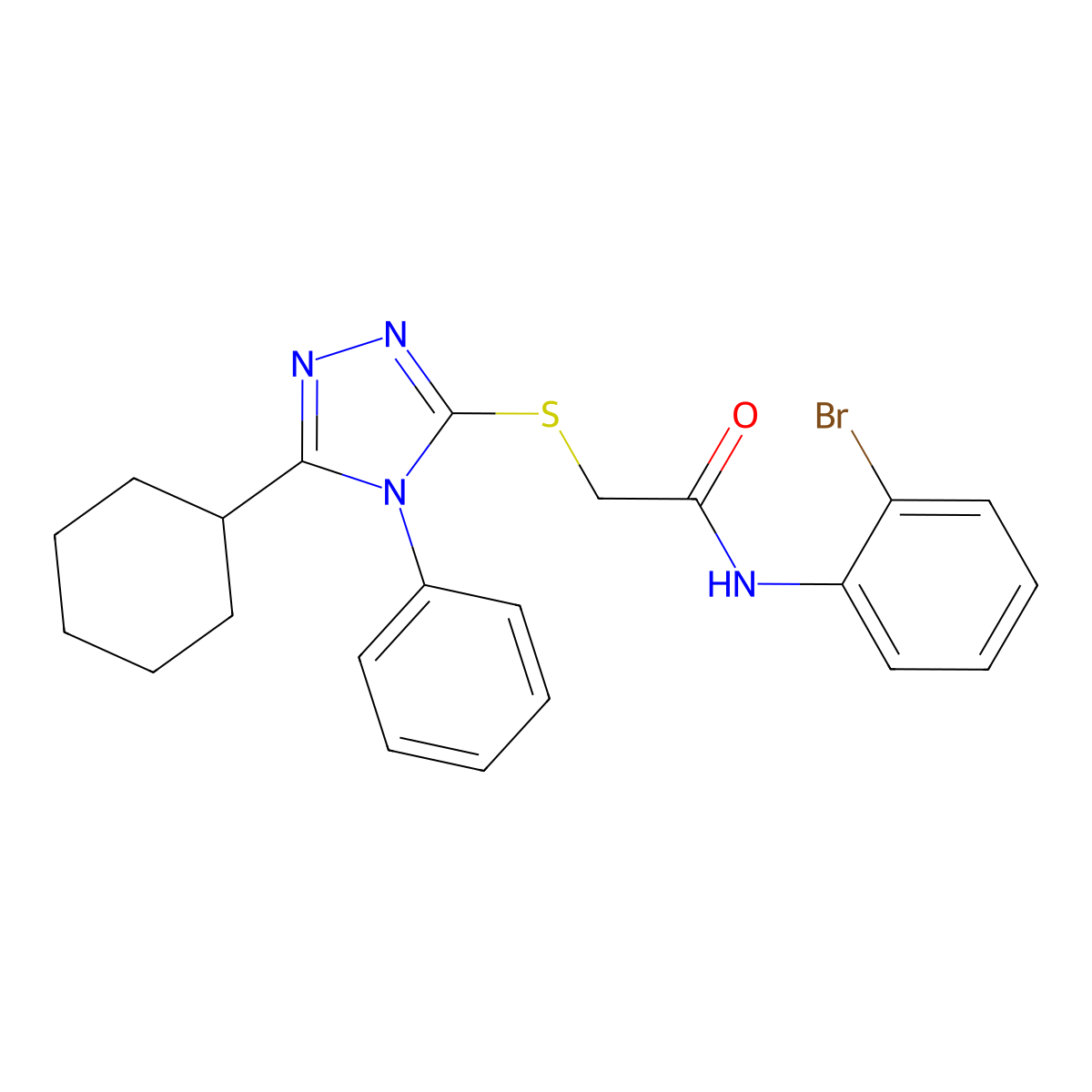N-(2-Bromophenyl)-2-((5-cyclohexyl-4-phenyl-4H-1,2,4-triazol-3-yl)thio)acetamide molecular structure, CAS 332872-86-3