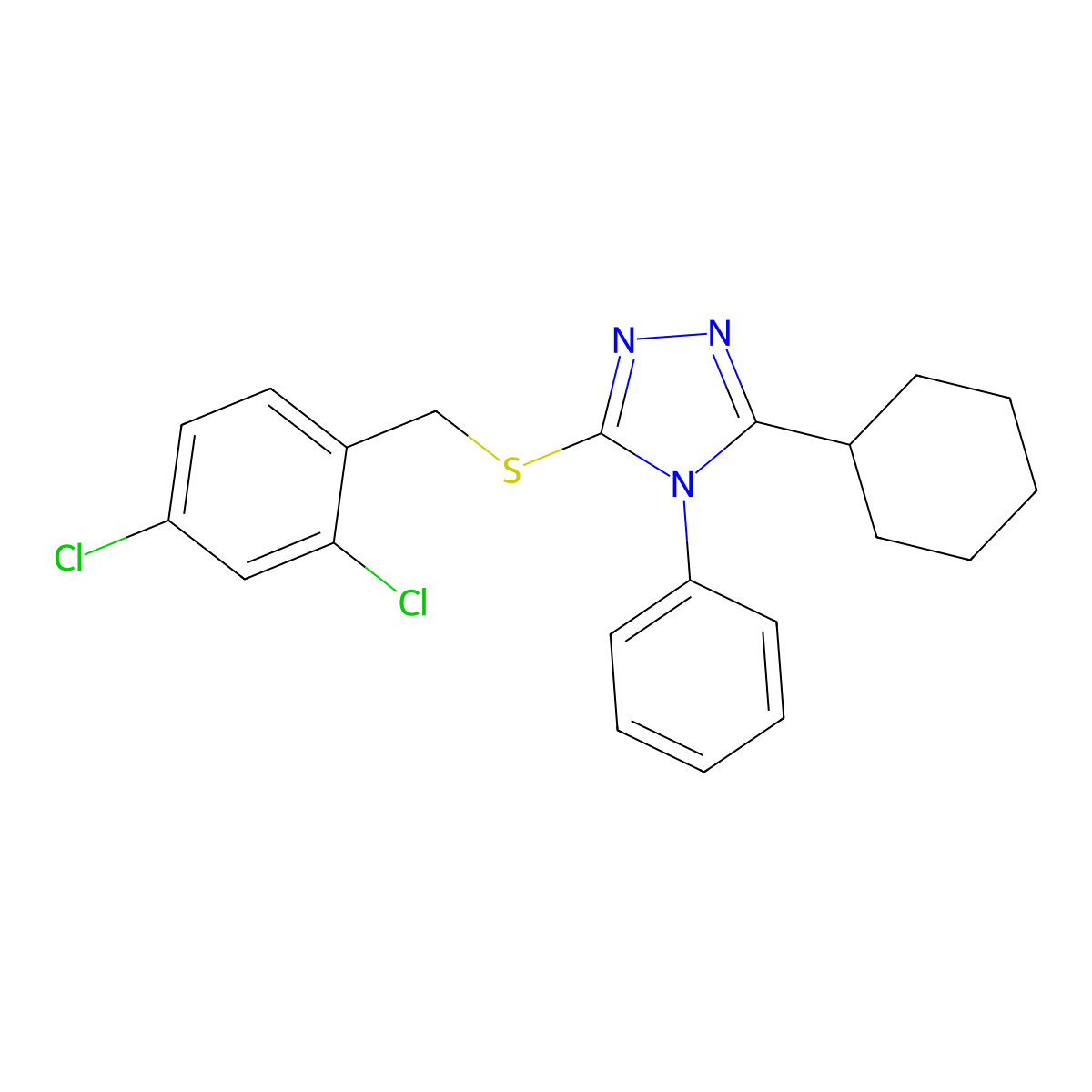 3-Cyclohexyl-5-((2,4-dichlorobenzyl)thio)-4-phenyl-4H-1,2,4-triazole molecular structure, CAS 332872-97-6