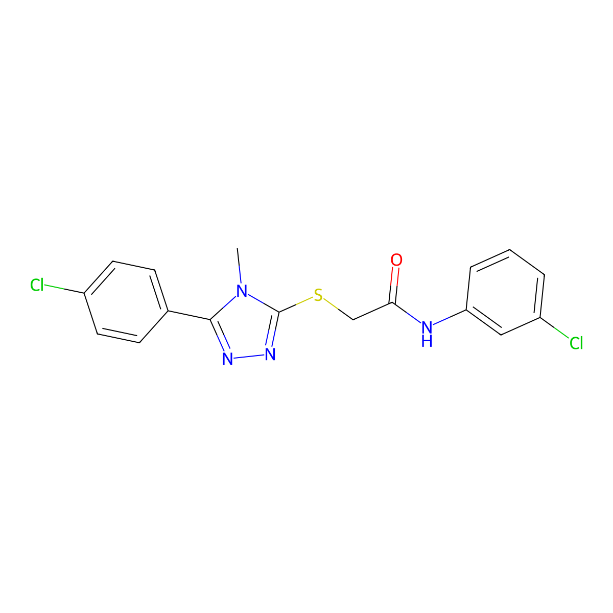N-(3-Chlorophenyl)-2-((5-(4-chlorophenyl)-4-methyl-4H-1,2,4-triazol-3-yl)thio)acetamide molecular structure, CAS 332873-10-6