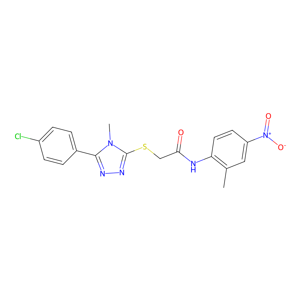 2-[[5-(4-chlorophenyl)-4-methyl-1,2,4-triazol-3-yl]sulfanyl]-N-(2-methyl-4-nitrophenyl)acetamide molecular structure, CAS 332873-24-2