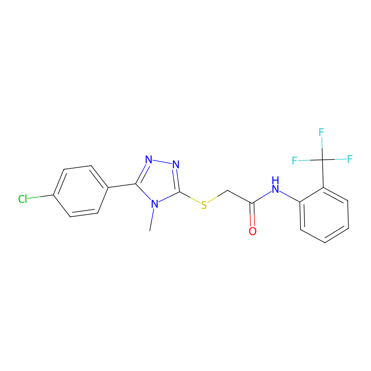 2-[[5-(4-chlorophenyl)-4-methyl-1,2,4-triazol-3-yl]sulfanyl]-N-[2-(trifluoromethyl)phenyl]acetamide molecular structure, CAS 332873-31-1