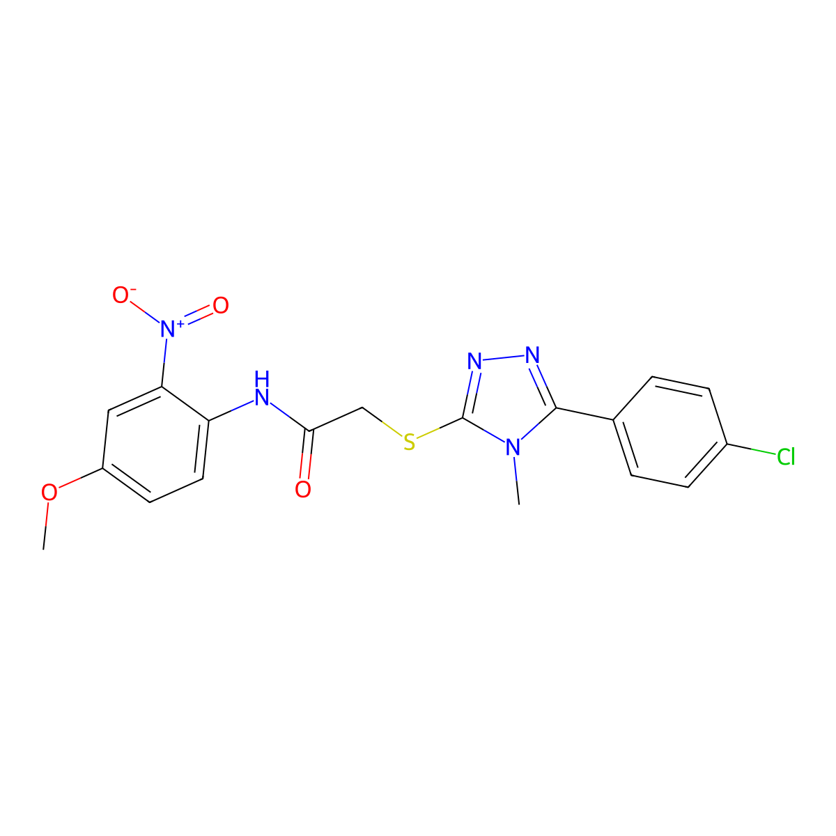 2-[[5-(4-chlorophenyl)-4-methyl-1,2,4-triazol-3-yl]sulfanyl]-N-(4-methoxy-2-nitrophenyl)acetamide molecular structure, CAS 332873-36-6