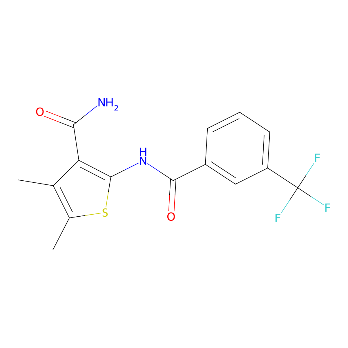 4,5-Dimethyl-2-[3-(trifluoromethyl)benzamido]thiophene-3-carboxamide molecular structure, CAS 332874-21-2