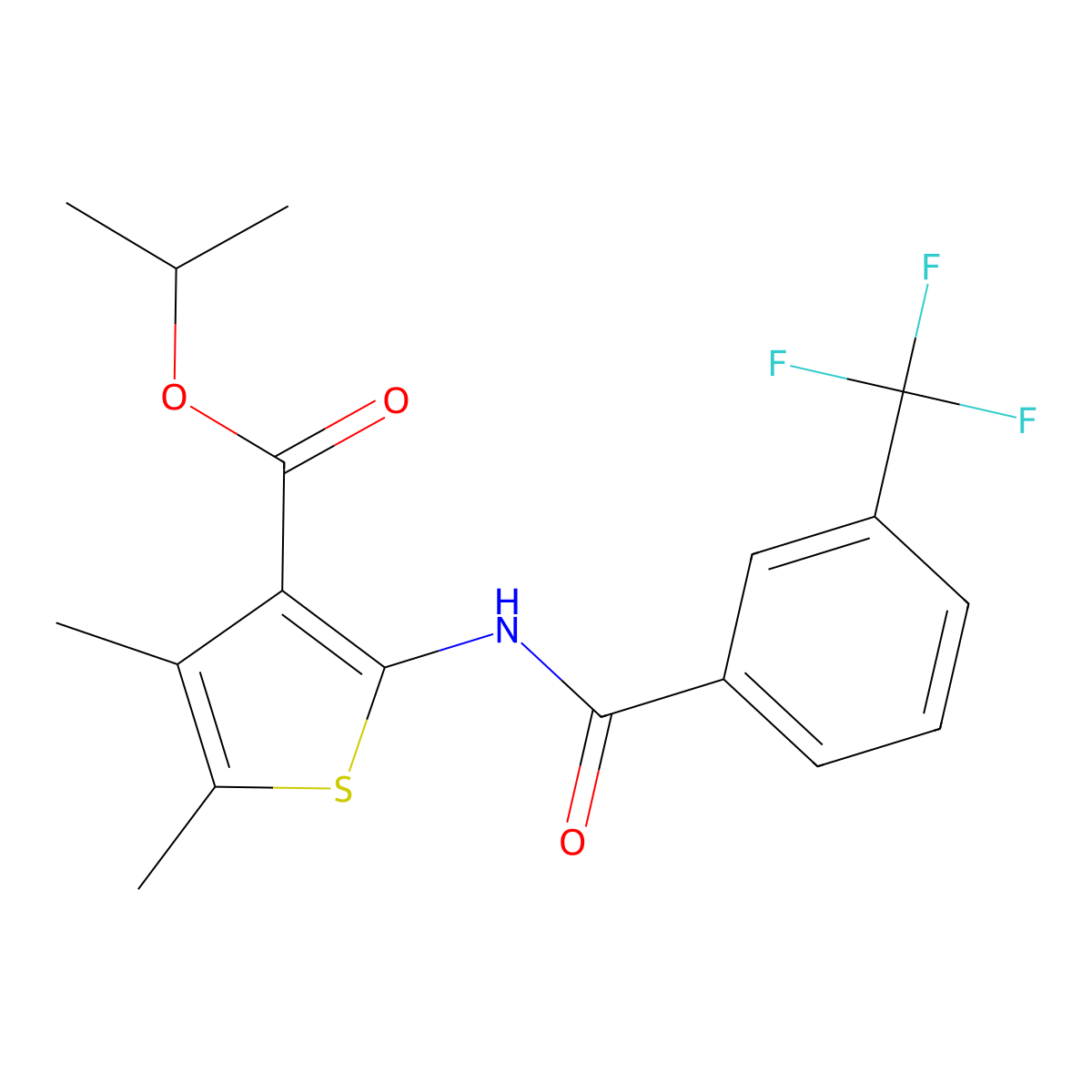 Isopropyl 4,5-dimethyl-2-{[3-(trifluoromethyl)benzoyl]amino}-3-thiophenecarboxylate molecular structure, CAS 332874-22-3