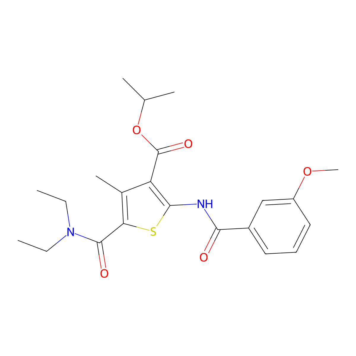 Isopropyl 5-[(diethylamino)carbonyl]-2-[(3-methoxybenzoyl)amino]-4-methyl-3-thiophenecarboxylate molecular structure, CAS 332874-28-9