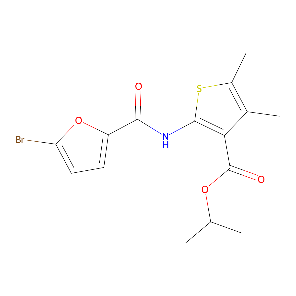Isopropyl 2-[(5-bromo-2-furoyl)amino]-4,5-dimethyl-3-thiophenecarboxylate molecular structure, CAS 332874-29-0