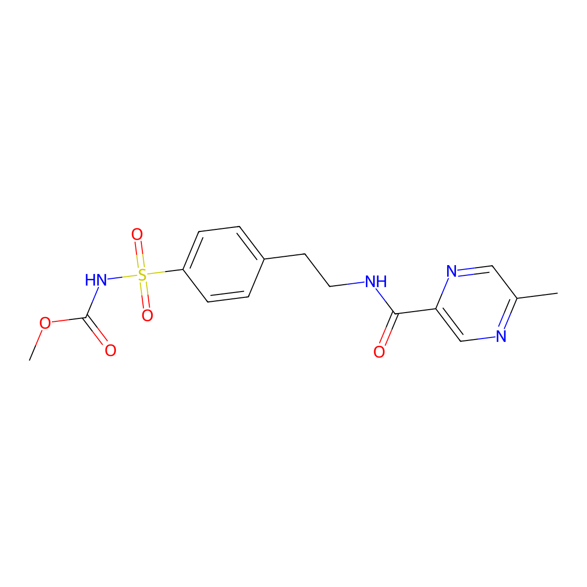 Methyl ((4-(2-(((5-methylpyrazin-2-yl)carbonyl)amino)ethyl)phenyl)sulfonyl)carbamate molecular structure, CAS 33288-74-3