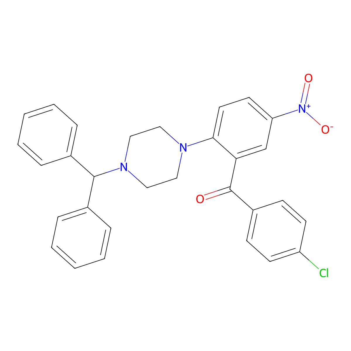 [2-(4-Benzhydrylpiperazin-1-yl)-5-nitrophenyl]-(4-chlorophenyl)methanone molecular structure, CAS 332881-10-4