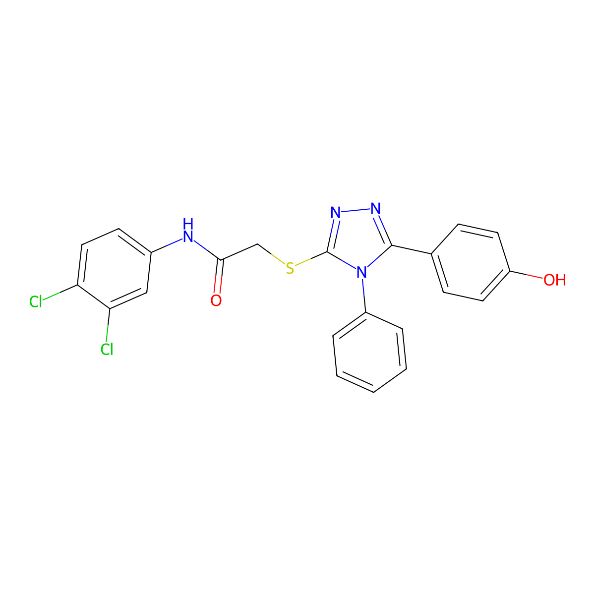 N-(3,4-Dichlorophenyl)-2-((5-(4-hydroxyphenyl)-4-phenyl-4H-1,2,4-triazol-3-yl)thio)acetamide molecular structure, CAS 332881-74-0