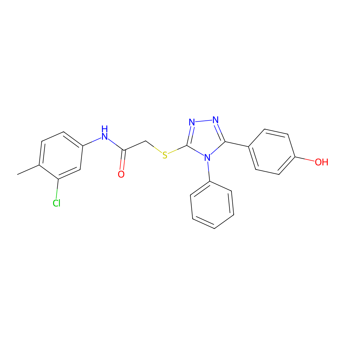 N-(3-Chloro-4-methylphenyl)-2-((5-(4-hydroxyphenyl)-4-phenyl-4H-1,2,4-triazol-3-yl)thio)acetamide molecular structure, CAS 332881-79-5