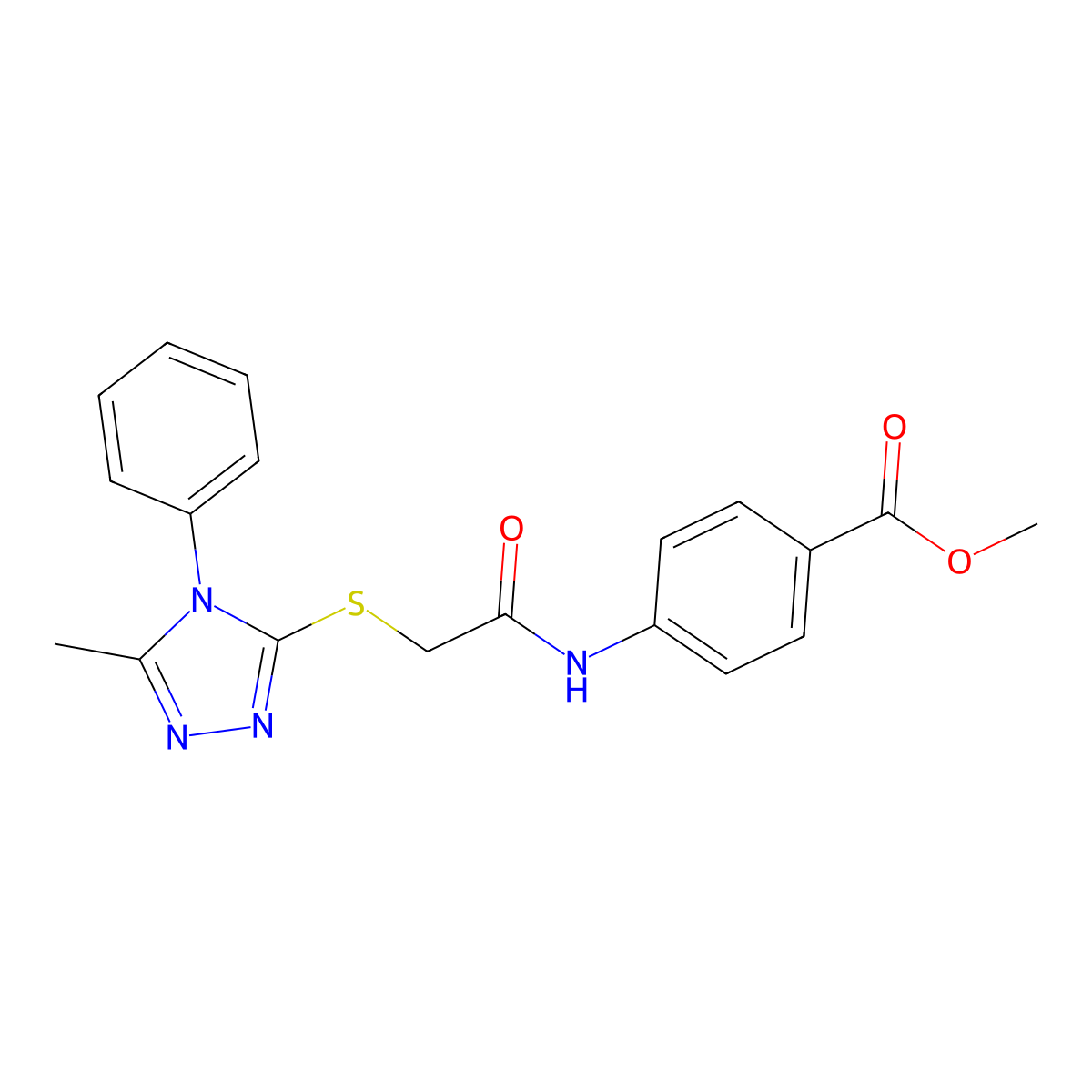methyl 4-({[(5-methyl-4-phenyl-4H-1,2,4-triazol-3-yl)thio]acetyl}amino)benzoate molecular structure, CAS 332883-22-4
