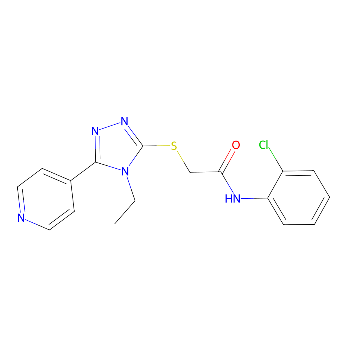 N-(2-chlorophenyl)-2-[(4-ethyl-5-pyridin-4-yl-1,2,4-triazol-3-yl)sulfanyl]acetamide molecular structure, CAS 332883-43-9