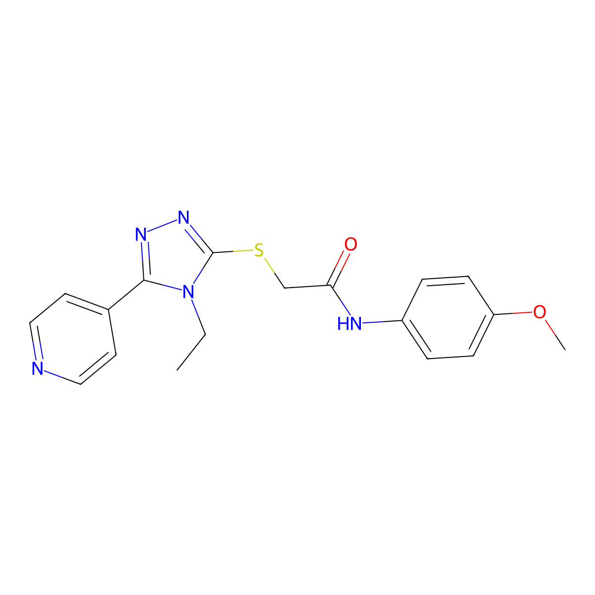 2-((4-ET-5-(4-Pyridinyl)-4H-1,2,4-triazol-3-YL)thio)-N-(4-methoxy-PH)acetamide molecular structure, CAS 332883-49-5