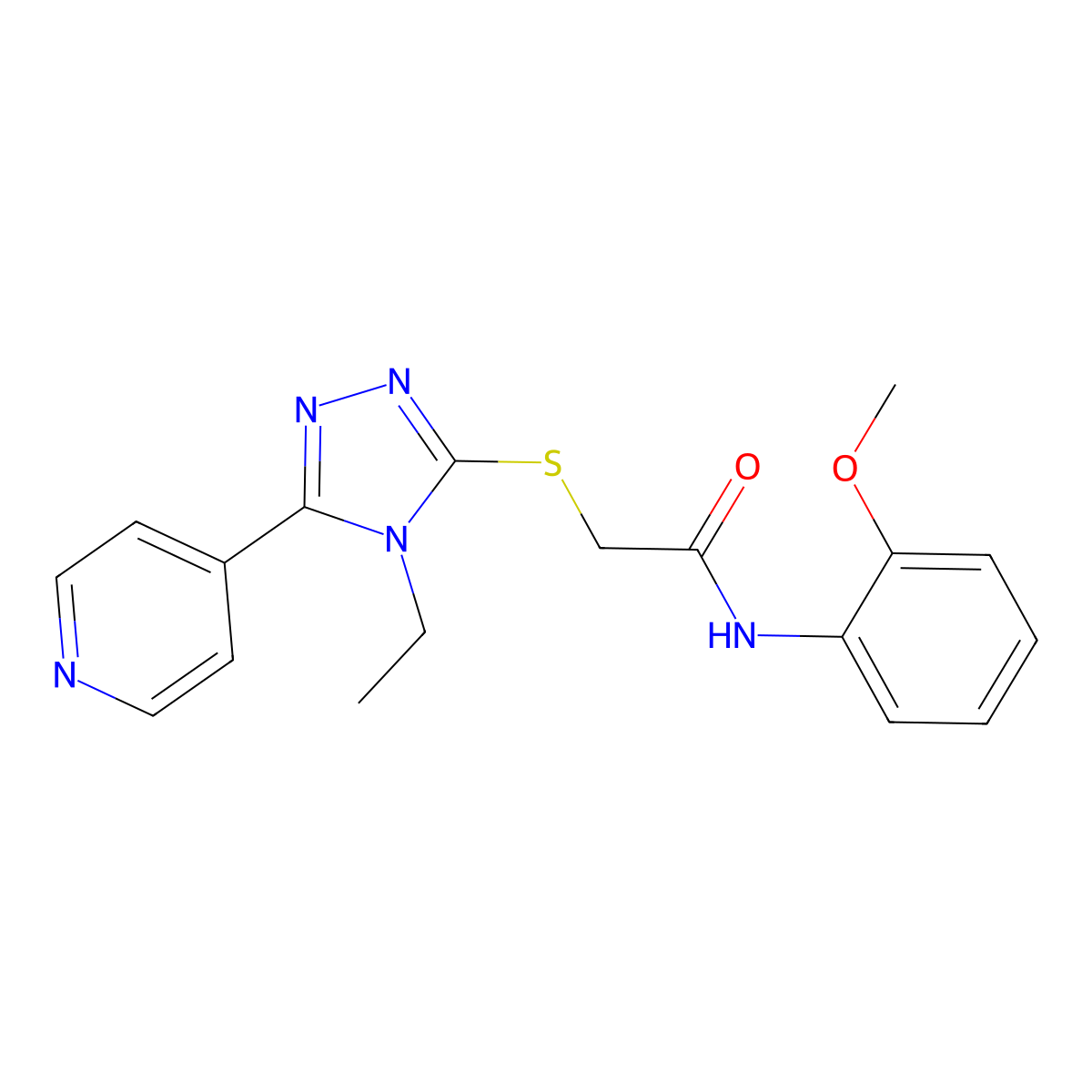 2-((4-Ethyl-5-(4-pyridinyl)-4H-1,2,4-triazol-3-YL)sulfanyl)-N-(2-methoxyphenyl)acetamide molecular structure, CAS 332883-52-0