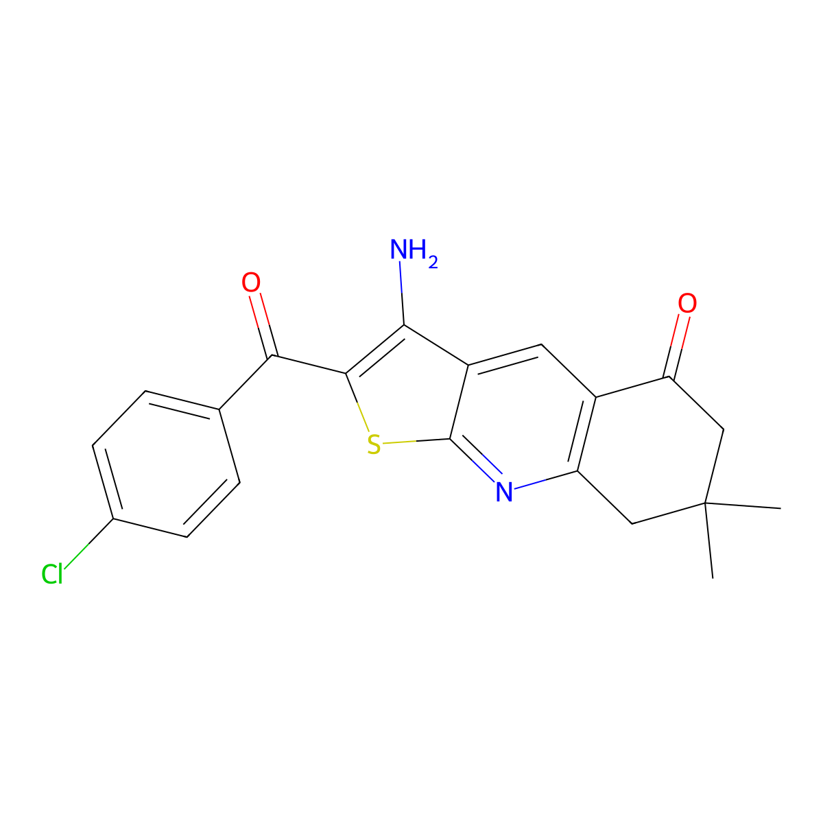 3-Amino-2-(4-chlorobenzoyl)-7,7-dimethyl-6,8-dihydrothieno[2,3-b]quinolin-5-one molecular structure, CAS 332883-86-0