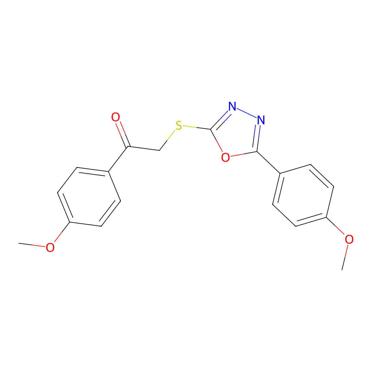 1-(4-Methoxyphenyl)-2-{[5-(4-methoxyphenyl)-1,3,4-oxadiazol-2-yl]sulfanyl}-1-ethanone molecular structure, CAS 332884-42-1