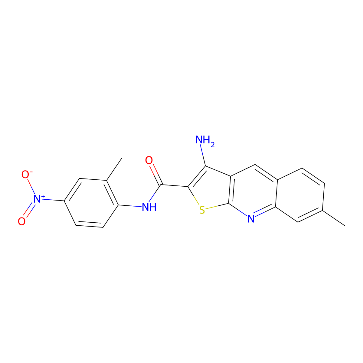 3-amino-7-methyl-N-(2-methyl-4-nitrophenyl)thieno[2,3-b]quinoline-2-carboxamide molecular structure, CAS 332885-30-0