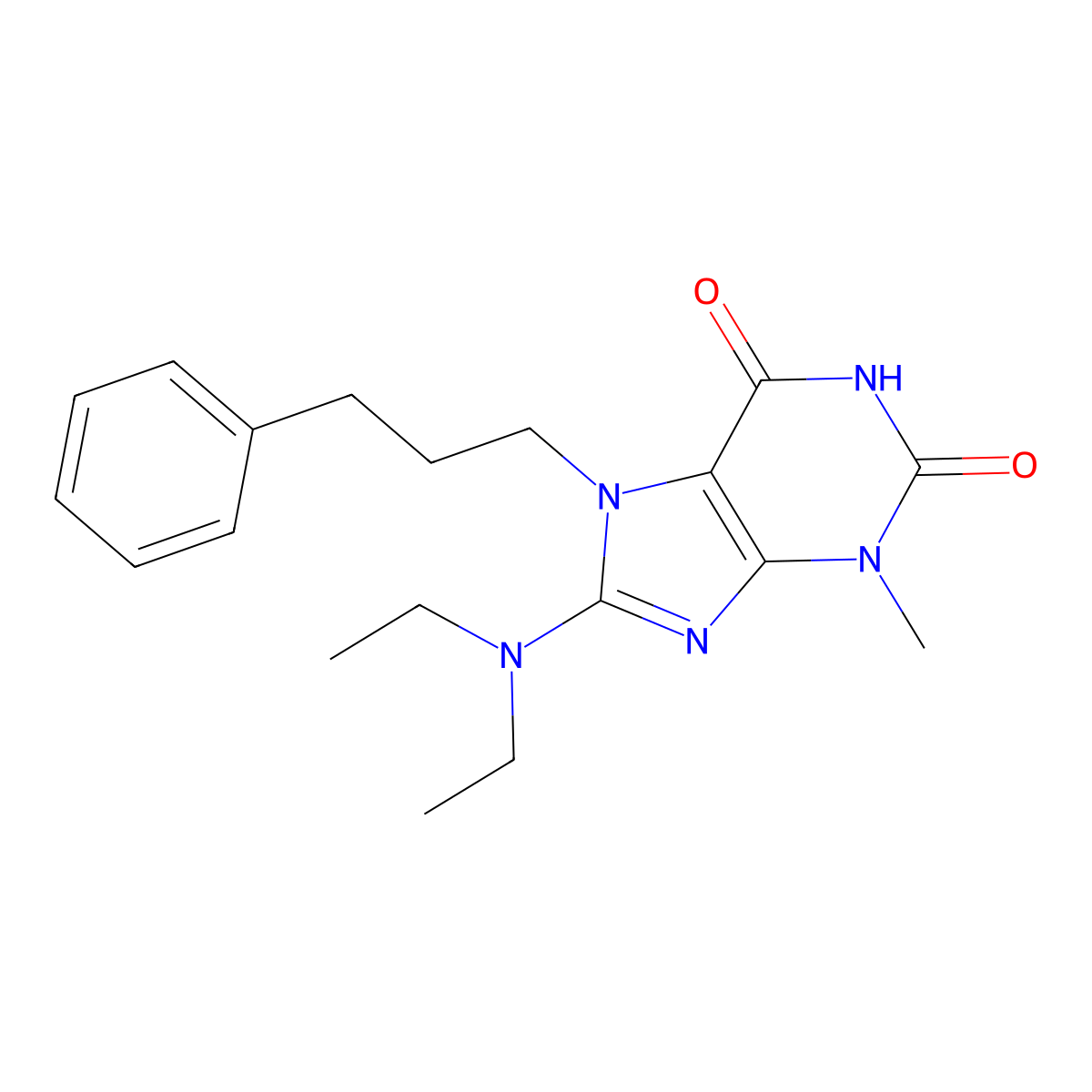 8-Diethylamino-3-methyl-7-(3-phenyl-propyl)-3,7-dihydro-purine-2,6-dione molecular structure, CAS 332886-51-8