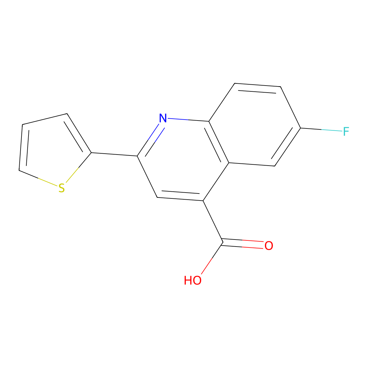 6-Fluoro-2-thiophen-2-yl-quinoline-4-carboxylic acid molecular structure, CAS 33289-53-1
