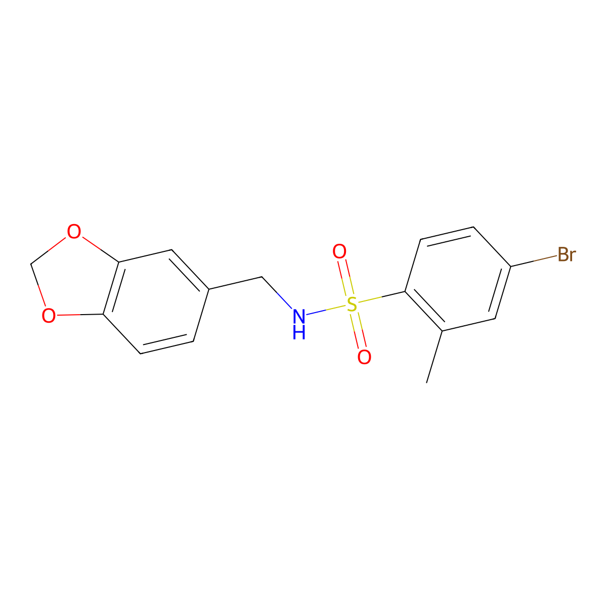 N-(1,3-benzodioxol-5-ylmethyl)-4-bromo-2-methylbenzenesulfonamide molecular structure, CAS 332897-17-3