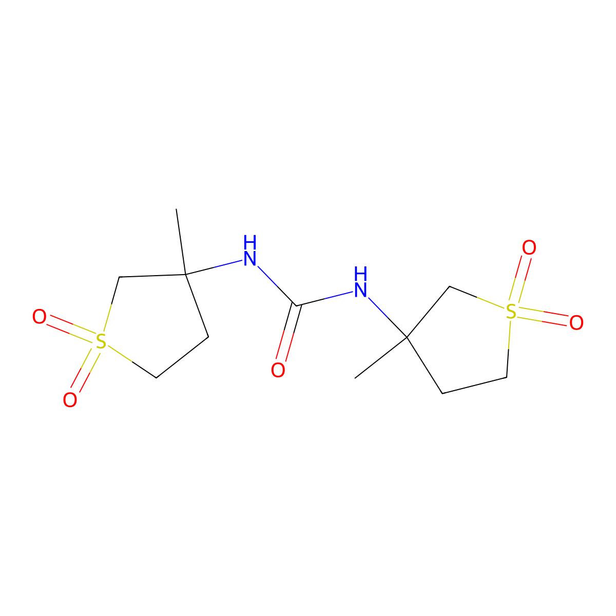 1,3-Bis(3-methyl-1,1-dioxidotetrahydrothiophen-3-yl)urea molecular structure, CAS 332897-21-9