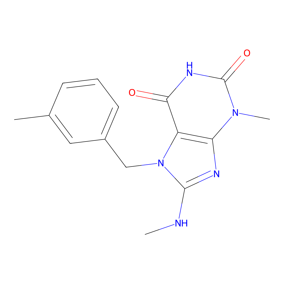 3-methyl-8-(methylamino)-7-(3-methylbenzyl)-1H-purine-2,6(3H,7H)-dione molecular structure, CAS 332897-31-1