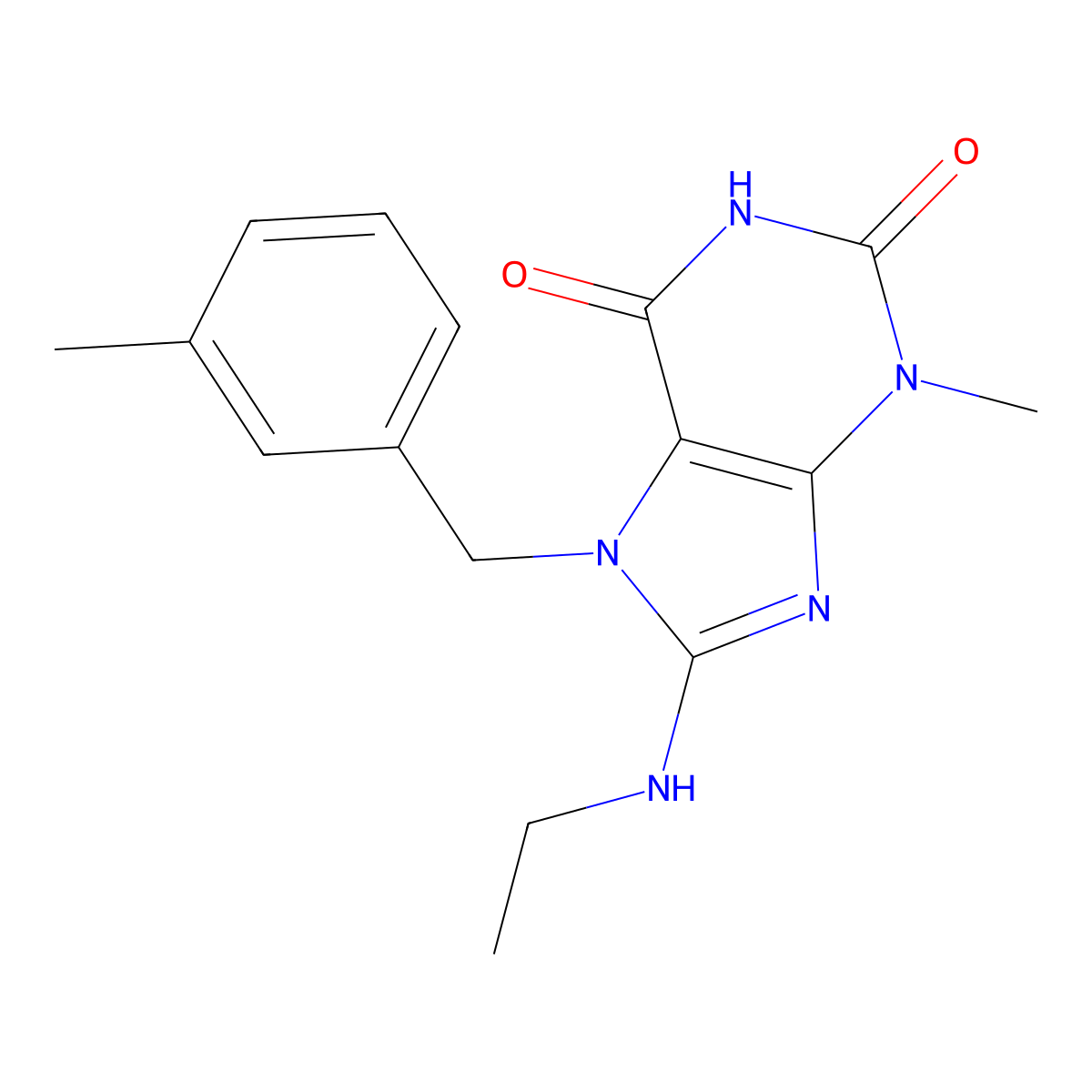 8-(ethylamino)-3-methyl-7-(3-methylbenzyl)-1H-purine-2,6(3H,7H)-dione molecular structure, CAS 332897-32-2
