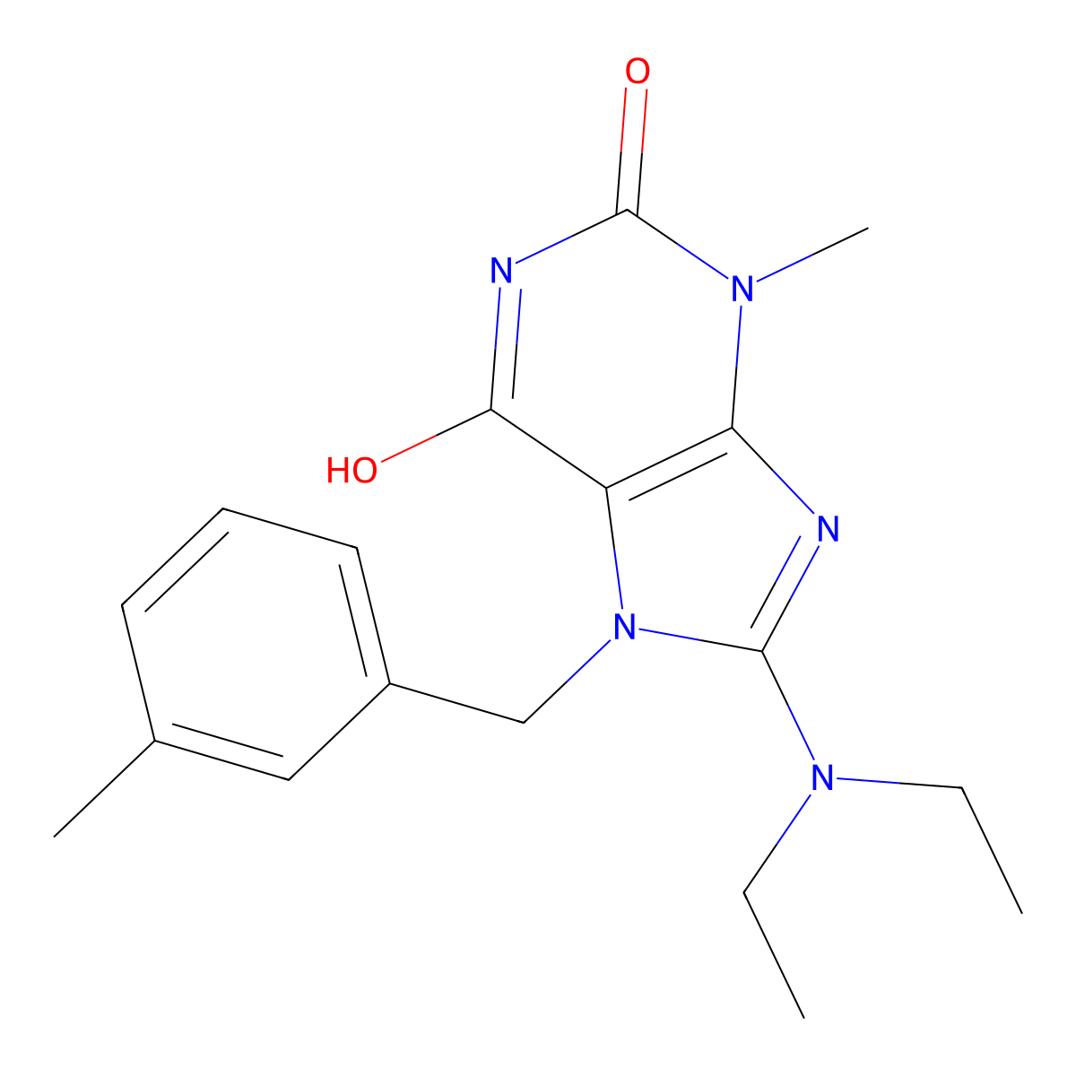 8-(diethylamino)-3-methyl-7-(3-methylbenzyl)-1H-purine-2,6(3H,7H)-dione molecular structure, CAS 332897-34-4
