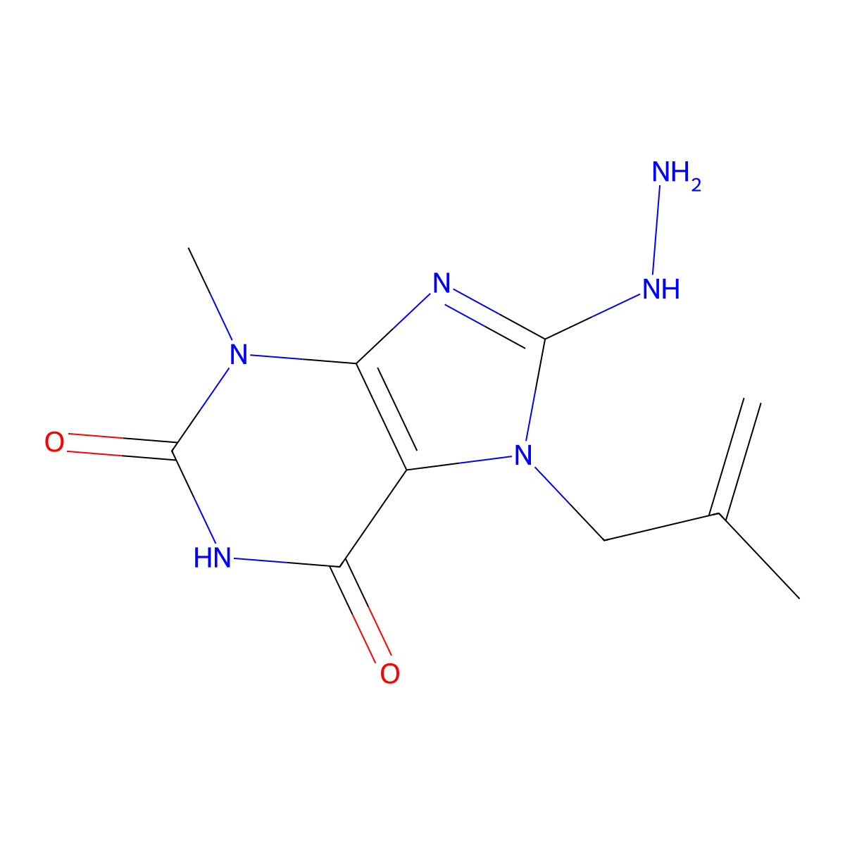 8-Hydrazino-3-methyl-7-(2-methyl-2-propenyl)-3,7-dihydro-1H-purine-2,6-dione molecular structure, CAS 332897-87-7