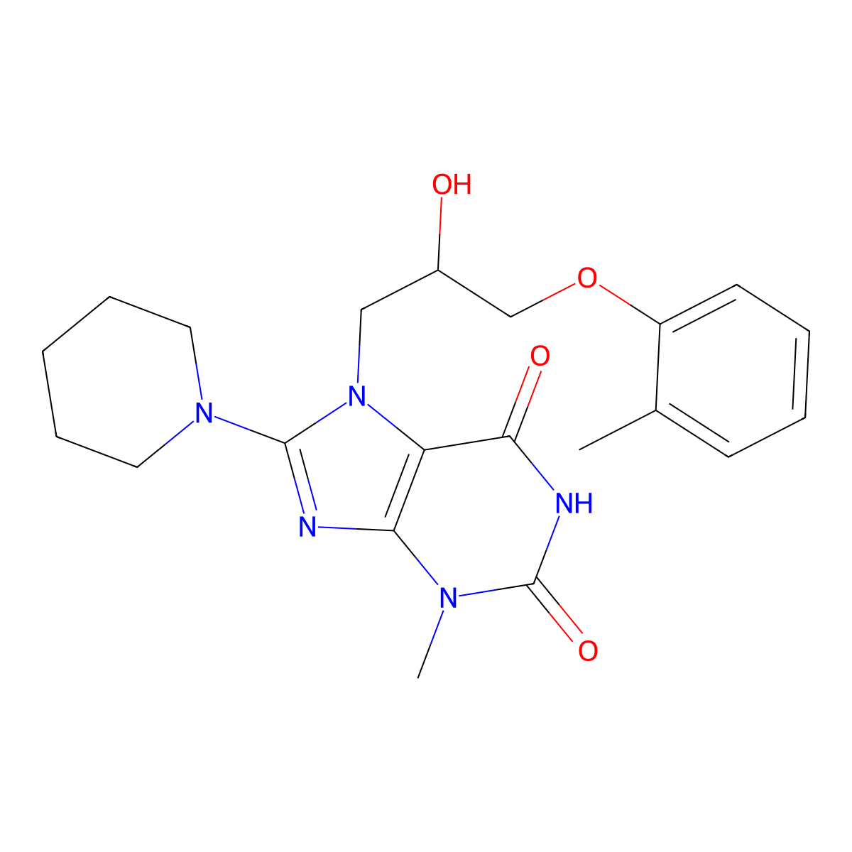 7-[2-hydroxy-3-(2-methylphenoxy)propyl]-3-methyl-8-(1-piperidinyl)-3,7-dihydro-1H-purine-2,6-dione molecular structure, CAS 332897-94-6