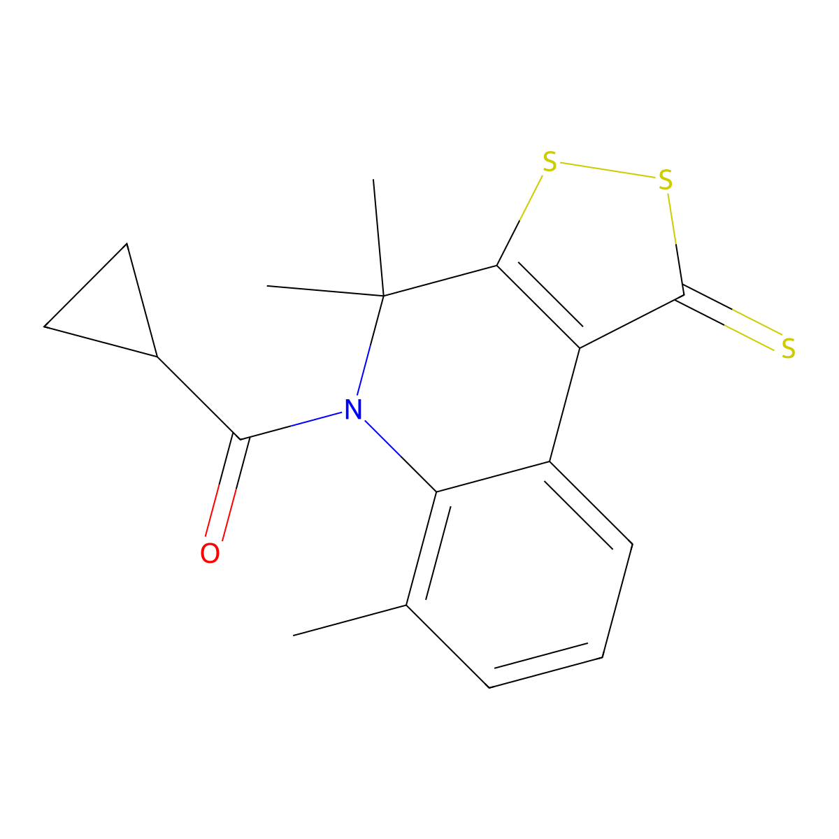 cyclopropyl(4,4,6-trimethyl-1-thioxo-1,4-dihydro-5H-[1,2]dithiolo[3,4-c]quinolin-5-yl)methanone molecular structure, CAS 332898-07-4
