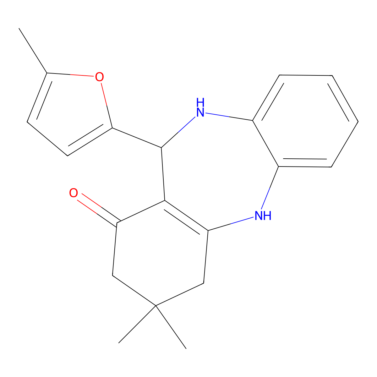9,9-dimethyl-6-(5-methylfuran-2-yl)-6,8,10,11-tetrahydro-5H-benzo[b][1,4]benzodiazepin-7-one molecular structure, CAS 332898-10-9