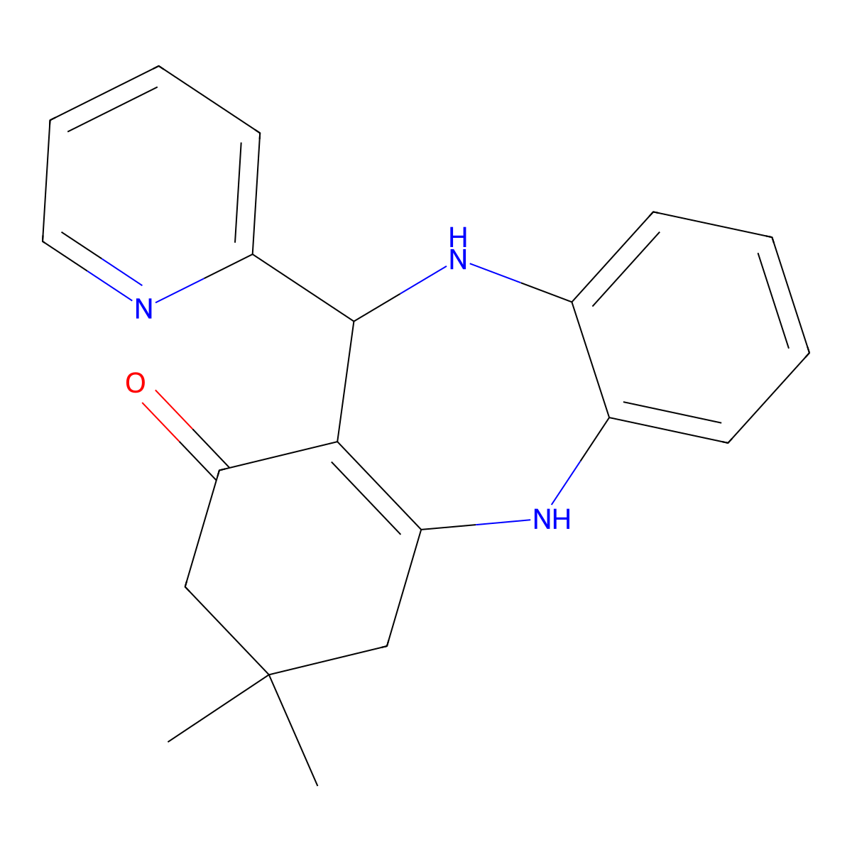 9,9-dimethyl-6-pyridin-2-yl-6,8,10,11-tetrahydro-5H-benzo[b][1,4]benzodiazepin-7-one molecular structure, CAS 332898-11-0
