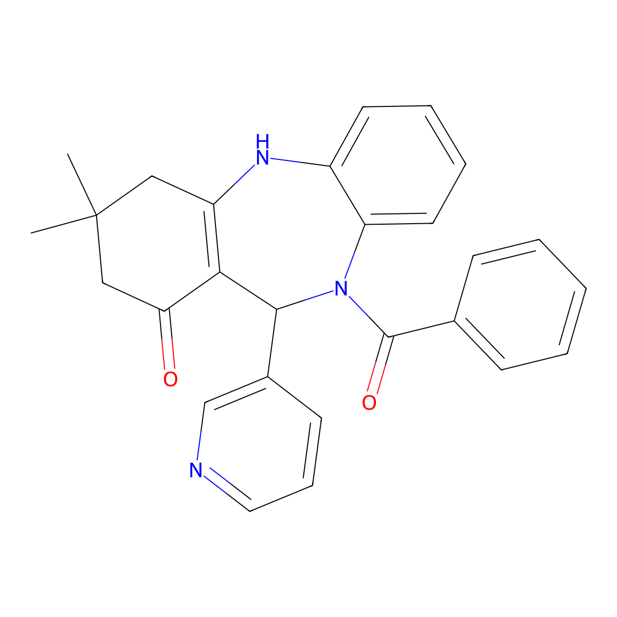 5-Benzoyl-9,9-dimethyl-6-pyridin-3-yl-6,8,10,11-tetrahydrobenzo[b][1,4]benzodiazepin-7-one molecular structure, CAS 332898-49-4