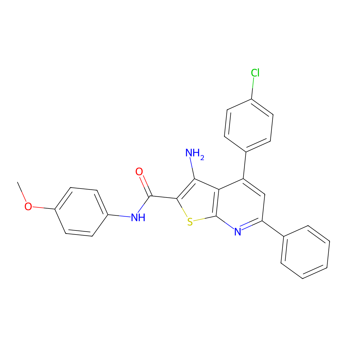 3-amino-4-(4-chlorophenyl)-N-(4-methoxyphenyl)-6-phenylthieno[2,3-b]pyridine-2-carboxamide molecular structure, CAS 332898-62-1