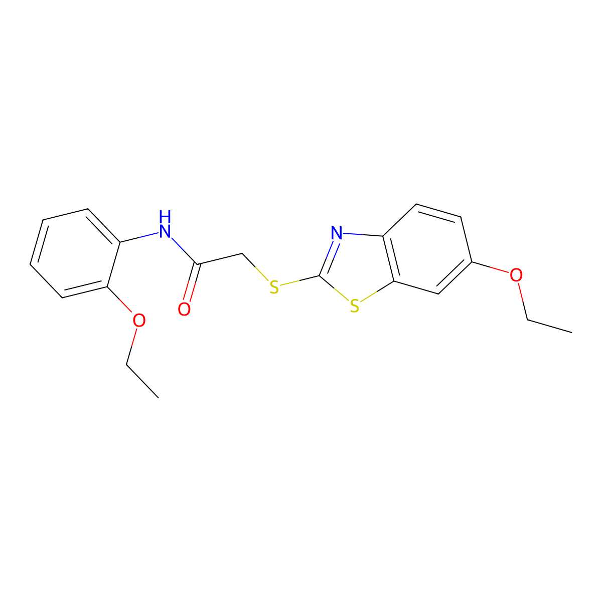 2-[(6-ethoxy-1,3-benzothiazol-2-yl)sulfanyl]-N-(2-ethoxyphenyl)acetamide molecular structure, CAS 332898-69-8