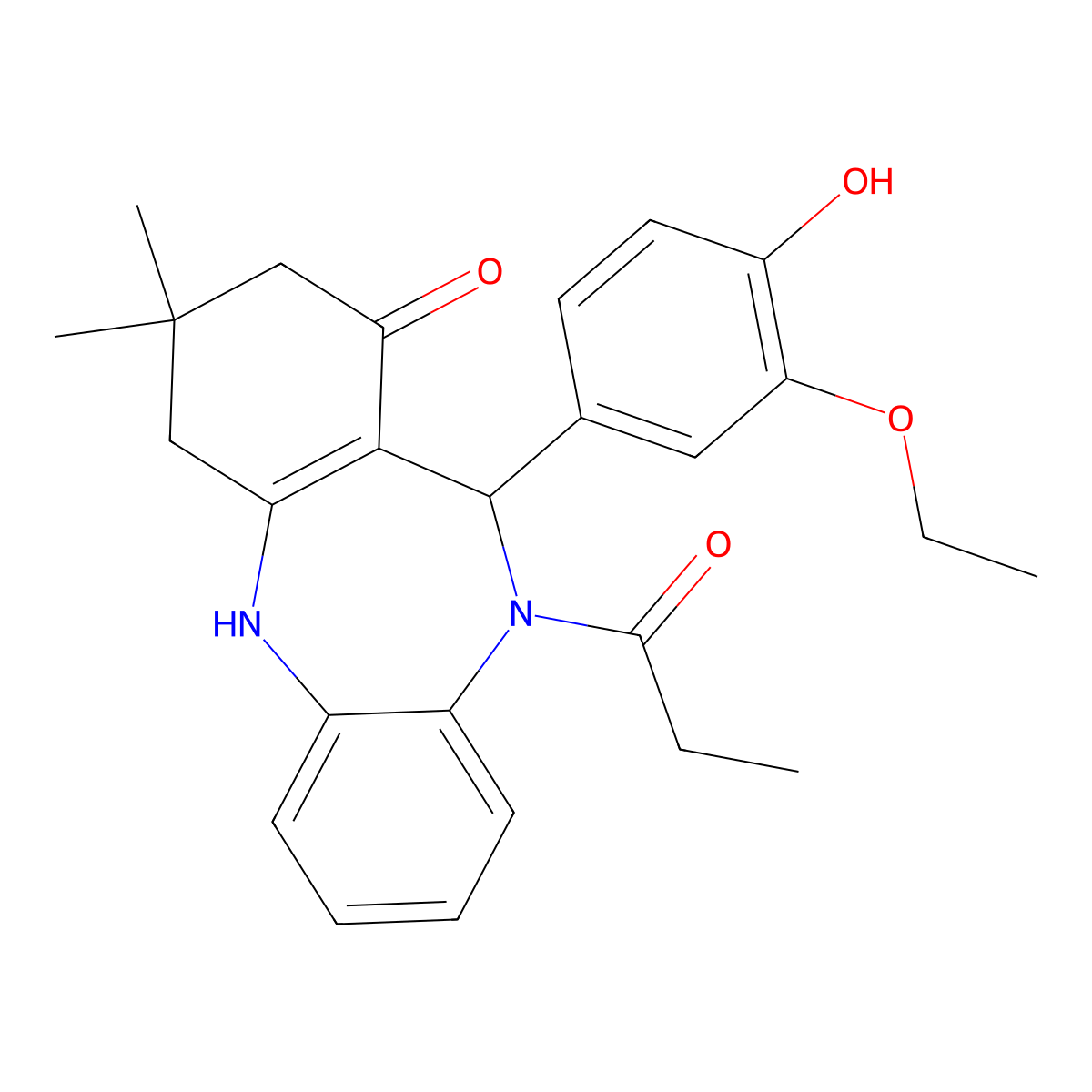 6-(3-Ethoxy-4-hydroxyphenyl)-9,9-dimethyl-5-propanoyl-6,8,10,11-tetrahydrobenzo[b][1,4]benzodiazepin-7-one molecular structure, CAS 332898-85-8