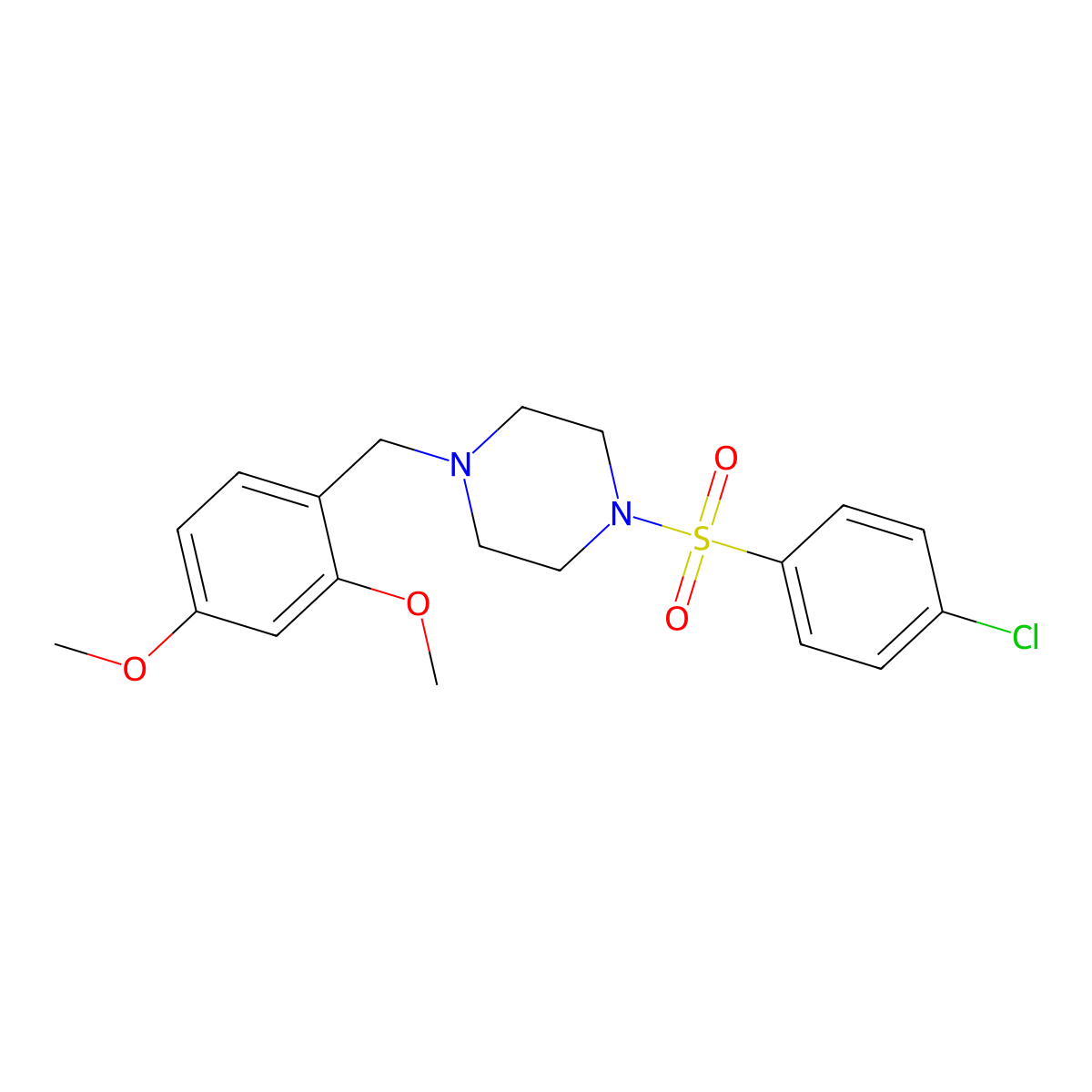 1-[(4-Chlorophenyl)sulfonyl]-4-(2,4-dimethoxybenzyl)piperazine molecular structure, CAS 332899-08-8