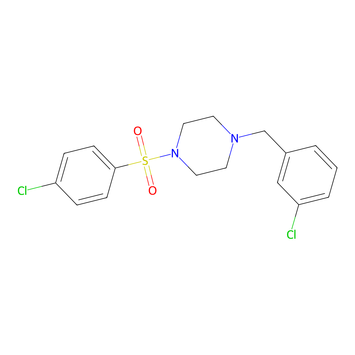 1-(3-Chlorobenzyl)-4-[(4-chlorophenyl)sulfonyl]piperazine molecular structure, CAS 332899-09-9