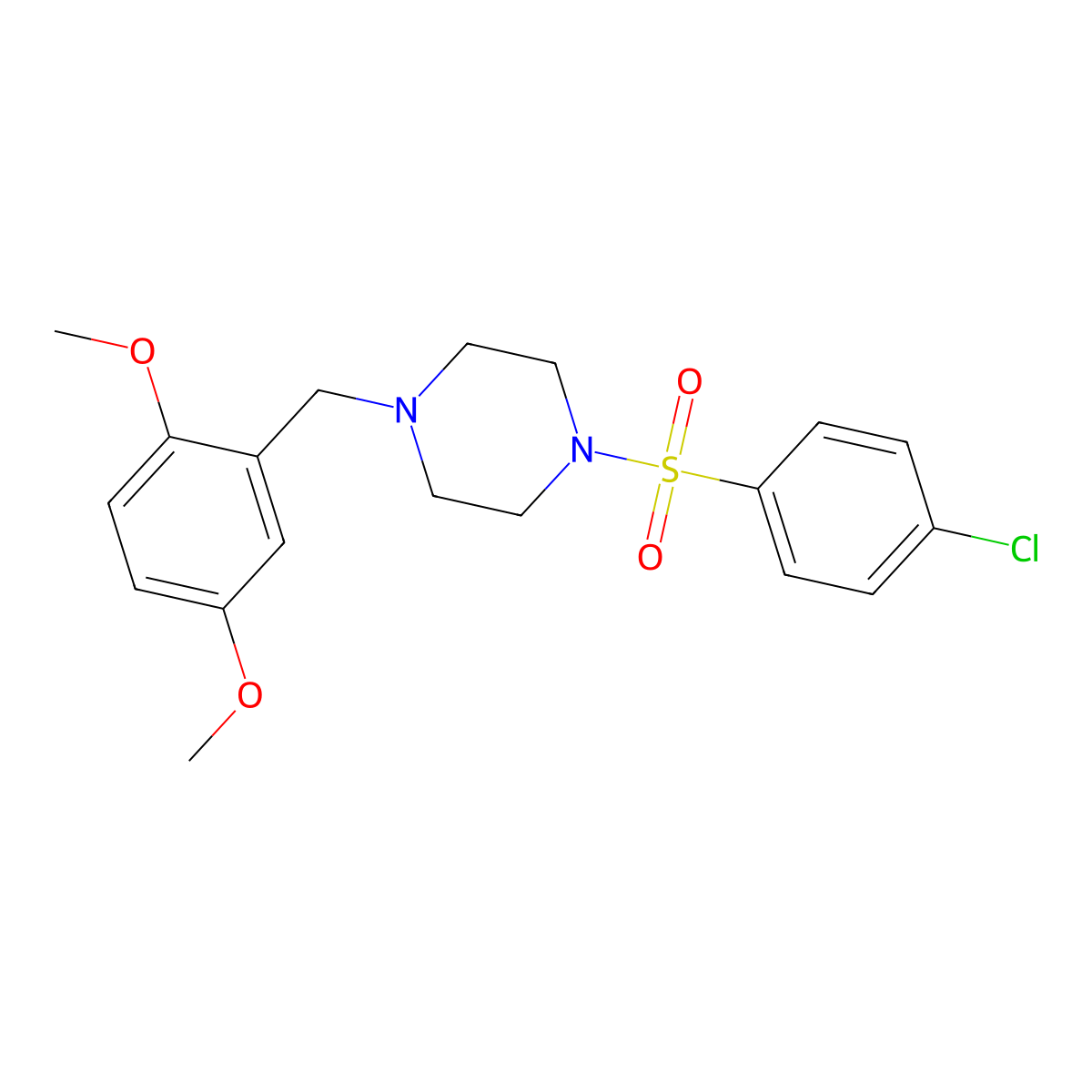 1-(4-Chlorophenyl)sulfonyl-4-[(2,5-dimethoxyphenyl)methyl]piperazine molecular structure, CAS 332899-13-5