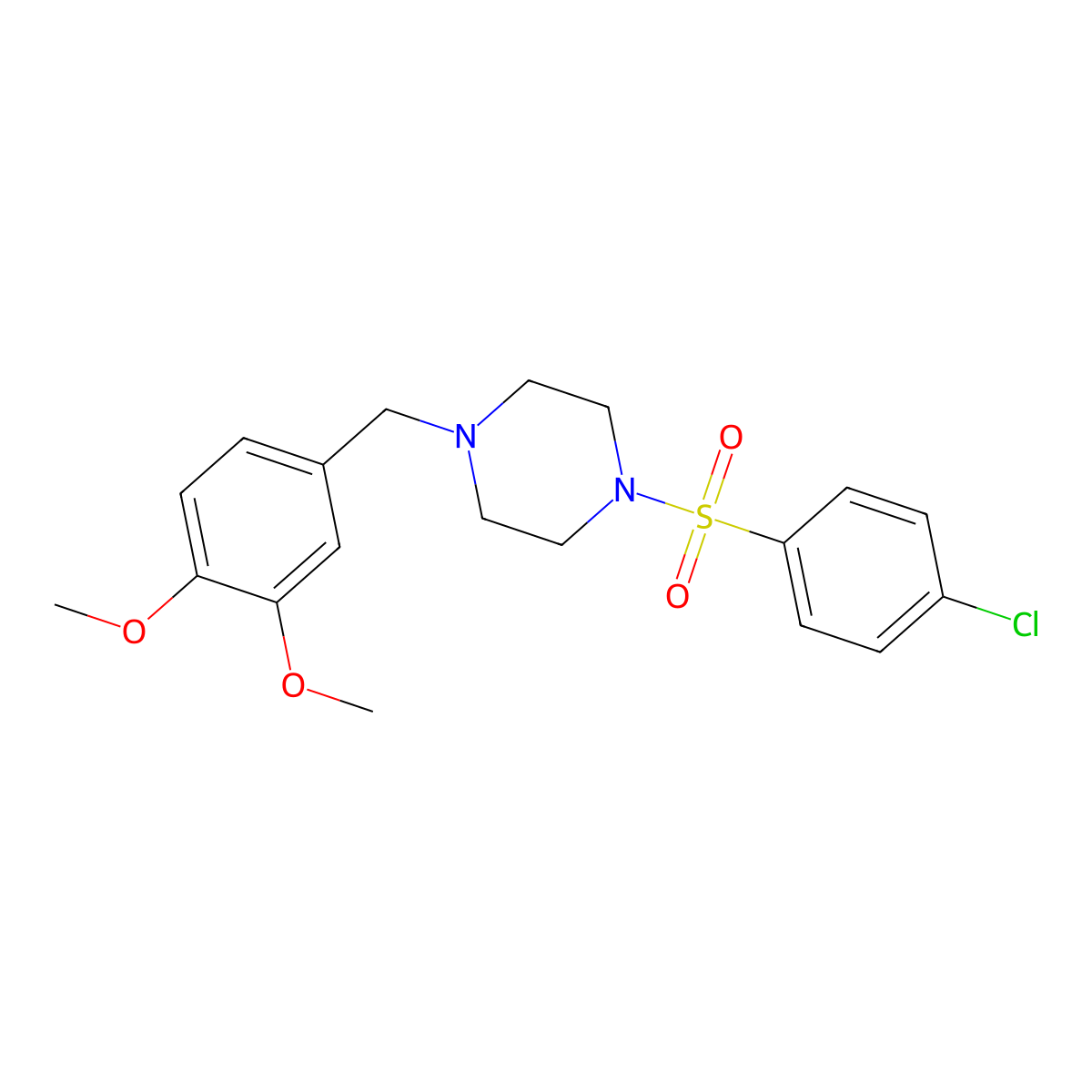 1-[(4-Chlorophenyl)sulfonyl]-4-(3,4-dimethoxybenzyl)piperazine molecular structure, CAS 332899-14-6