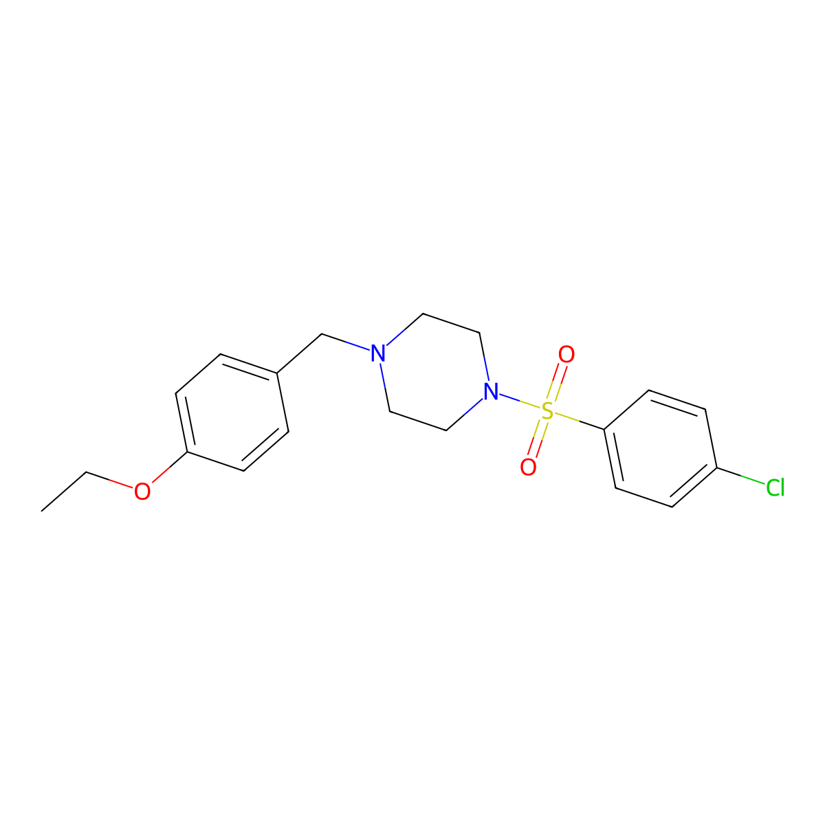 1-(4-Chlorophenyl)sulfonyl-4-[(4-ethoxyphenyl)methyl]piperazine molecular structure, CAS 332899-22-6