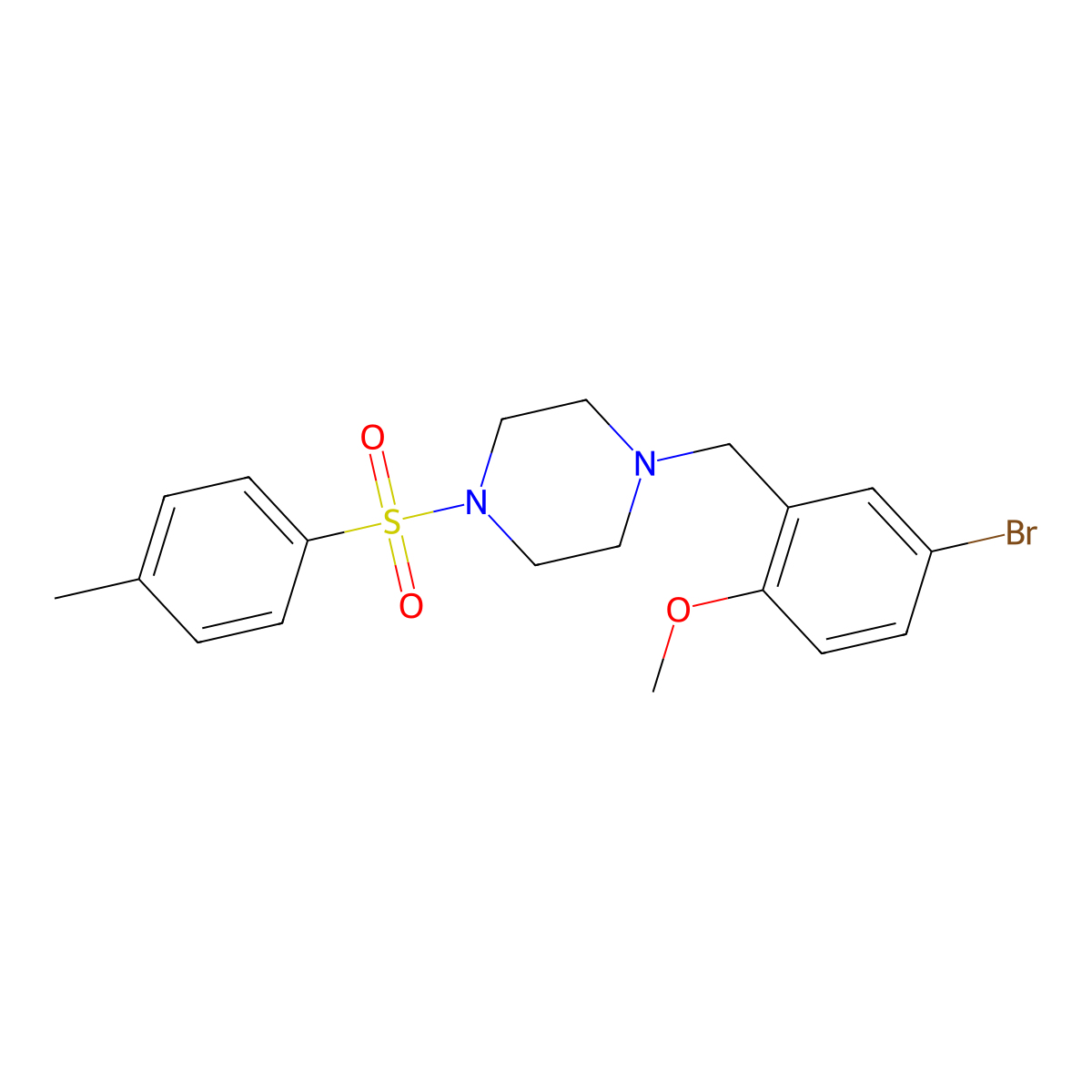 1-[(5-Bromo-2-methoxyphenyl)methyl]-4-(4-methylphenyl)sulfonylpiperazine molecular structure, CAS 332899-23-7