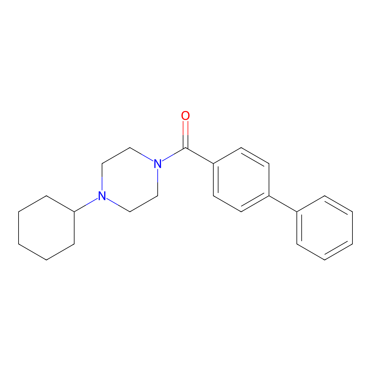 Biphenyl-4-yl(4-cyclohexylpiperazin-1-yl)methanone molecular structure, CAS 332899-24-8