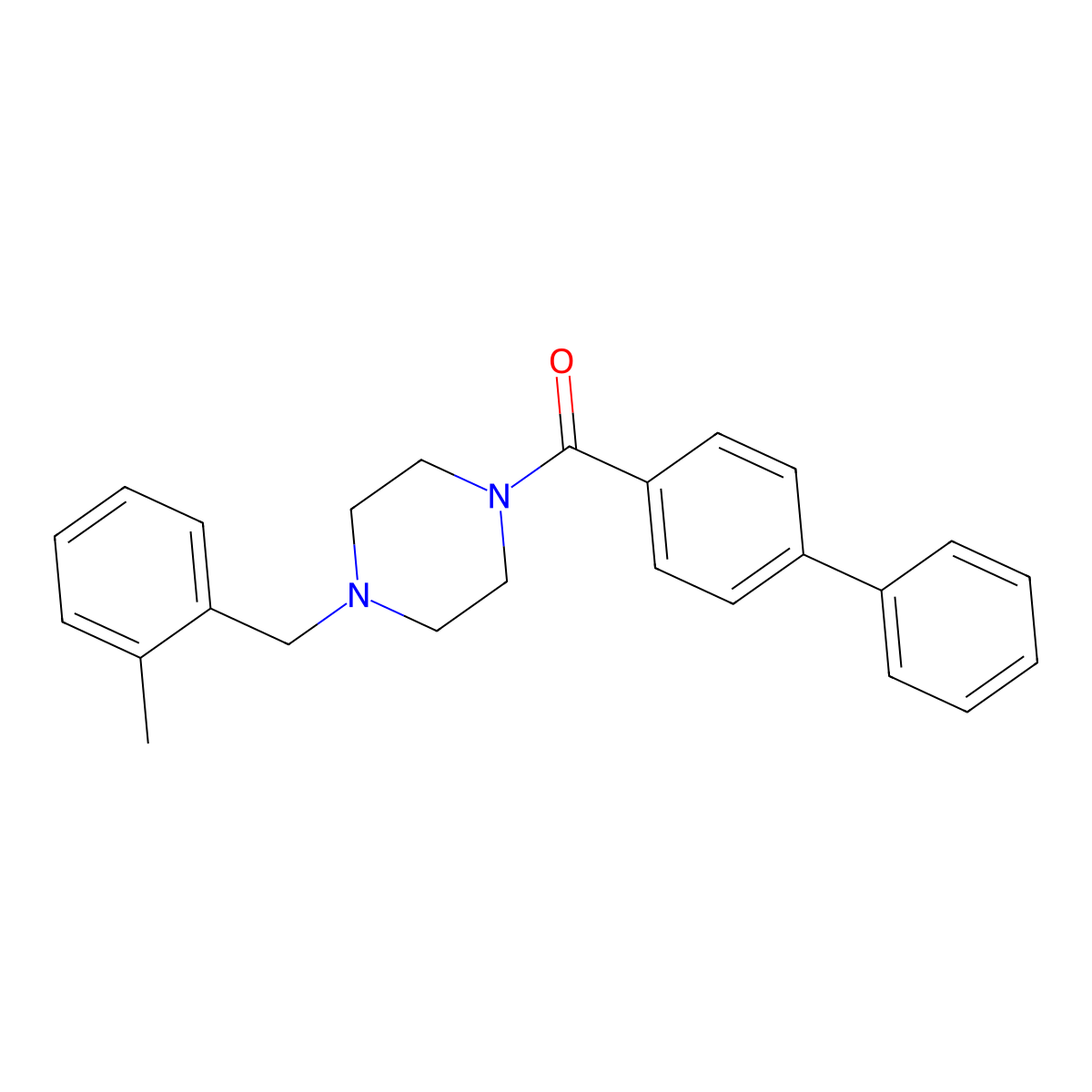 Biphenyl-4-yl[4-(2-methylbenzyl)piperazin-1-yl]methanone molecular structure, CAS 332899-29-3