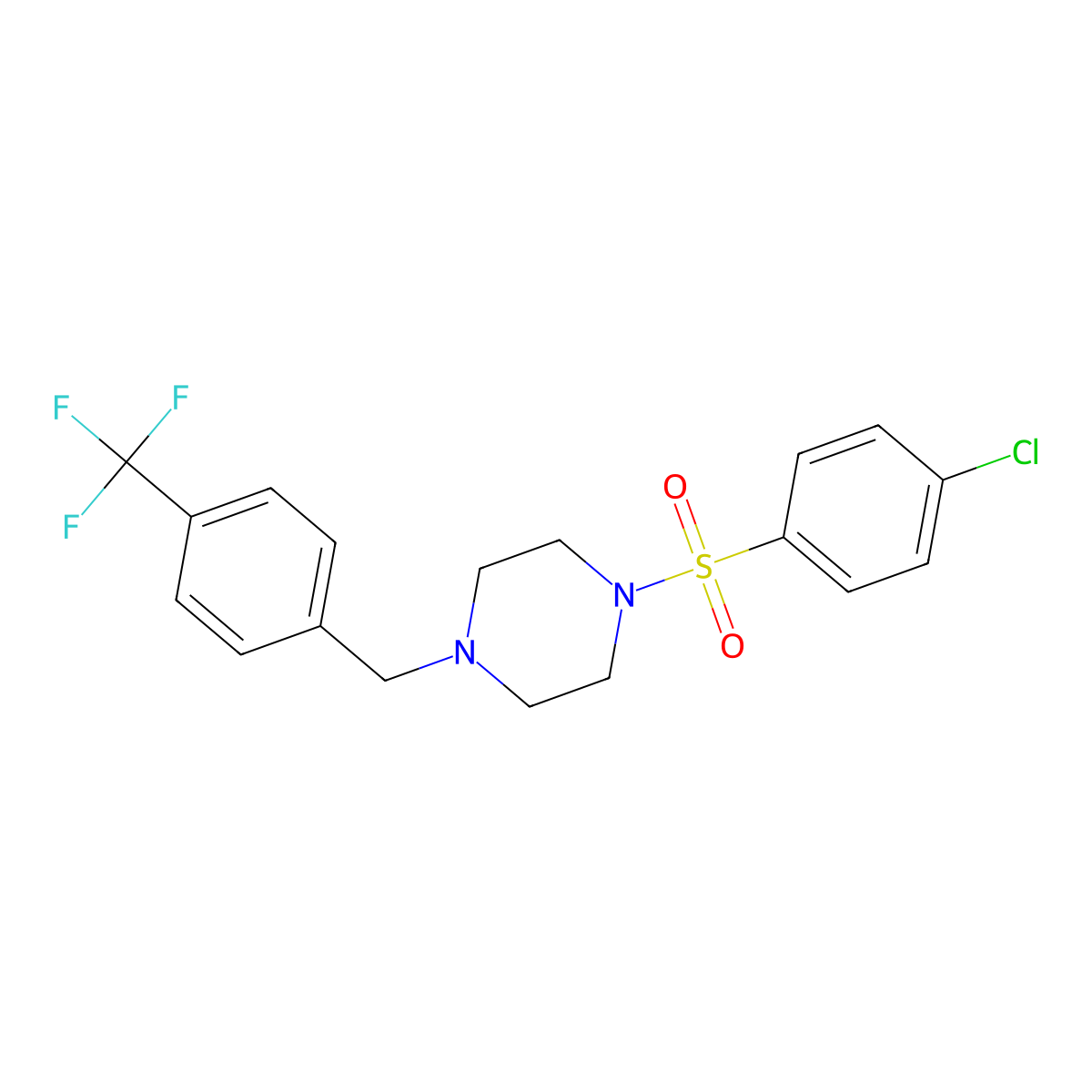 1-[(4-Chlorophenyl)sulfonyl]-4-[4-(trifluoromethyl)benzyl]piperazine molecular structure, CAS 332899-32-8