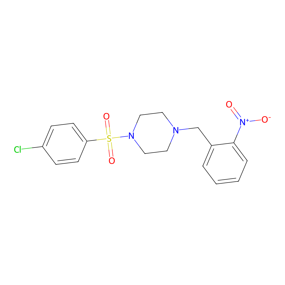1-[(4-Chlorophenyl)sulfonyl]-4-(2-nitrobenzyl)piperazine molecular structure, CAS 332899-36-2