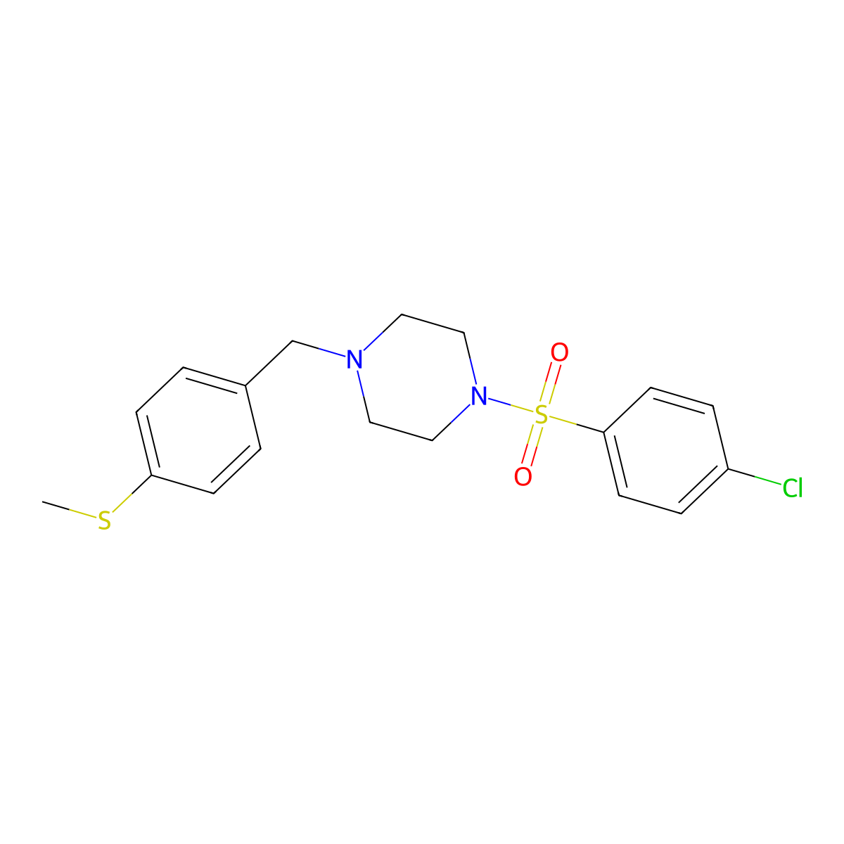 1-(4-Chlorophenyl)sulfonyl-4-[(4-methylsulfanylphenyl)methyl]piperazine molecular structure, CAS 332899-37-3