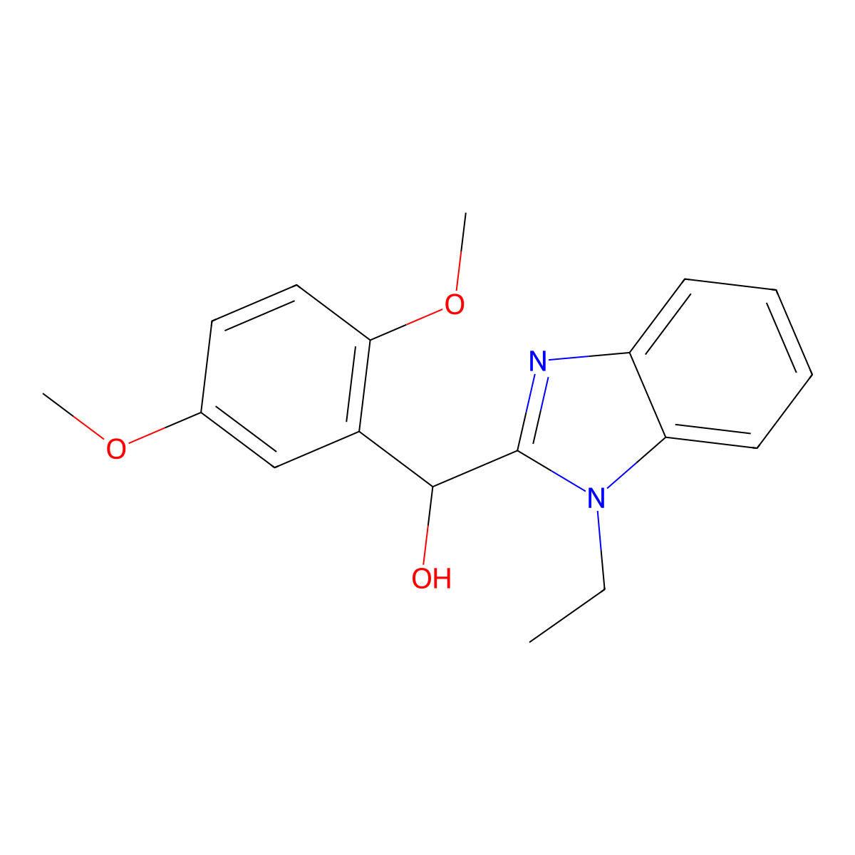 (2,5-Dimethoxyphenyl)-(1-ethylbenzimidazol-2-yl)methanol molecular structure, CAS 332899-64-6